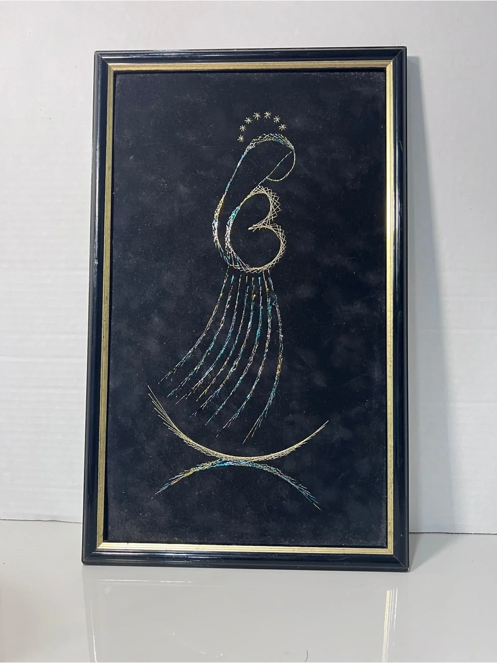 Caritas Mostar Handmade Madonna Child String Art Framed Religious Bosnia 14.5”
